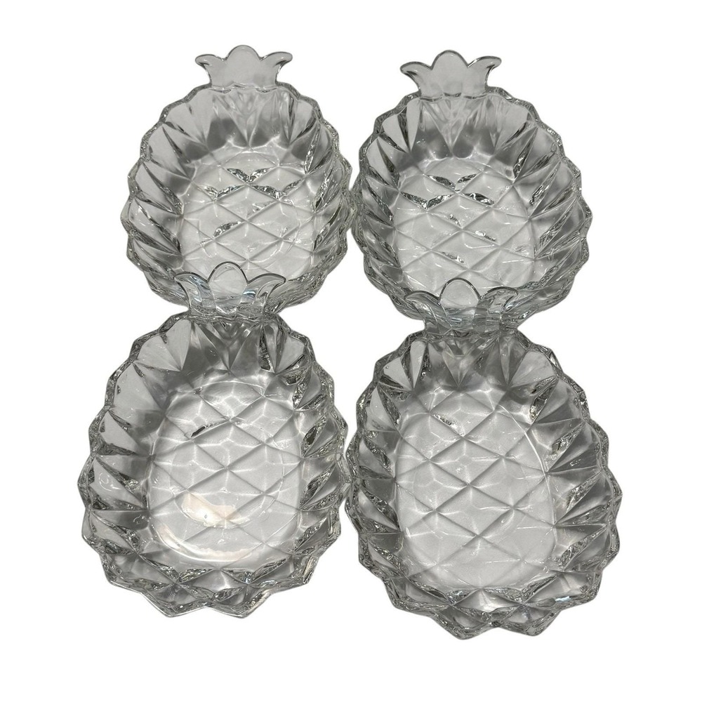 Pineapple Shaped Pressed Glass Dessert Bowls Candy Nut Dishes 5.5" Set Of 4
